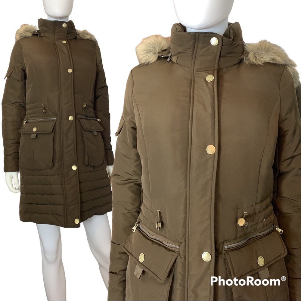 Kenneth Cole Long Puffer Winter Coat Hooded